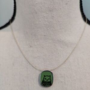 Mark Poulin Owl Pendant Necklace Sterling Silver And Enamel Whimsy